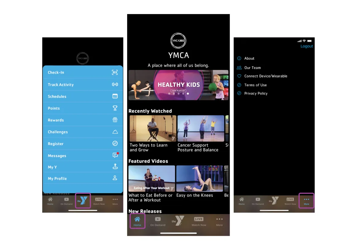 screenshots of the mobile app